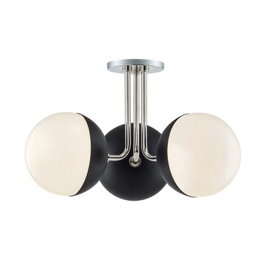 Mitzi Renee 3 - Light Semi-Flush Mount in  Polished Nickel/Black Opal Glossy Glass Shade  Shade