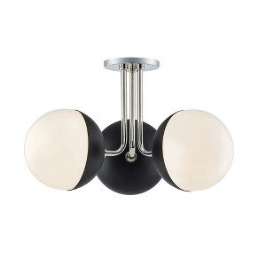 Mitzi Renee 3 - Light Semi-Flush Mount in  Polished Nickel/Black Opal Glossy Glass Shade  Shade - 1 of 1