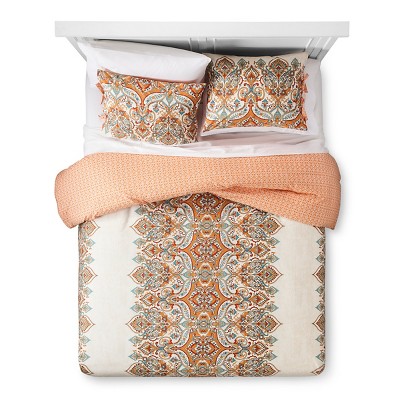 3pc King Anya Reversible Duvet Cover and Sham Set Orange - Mudhut