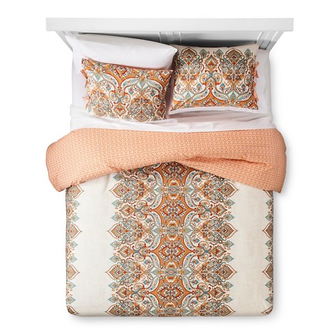 3pc King Anya Reversible Duvet Cover and Sham Set Orange - Mudhut - image 1 of 3