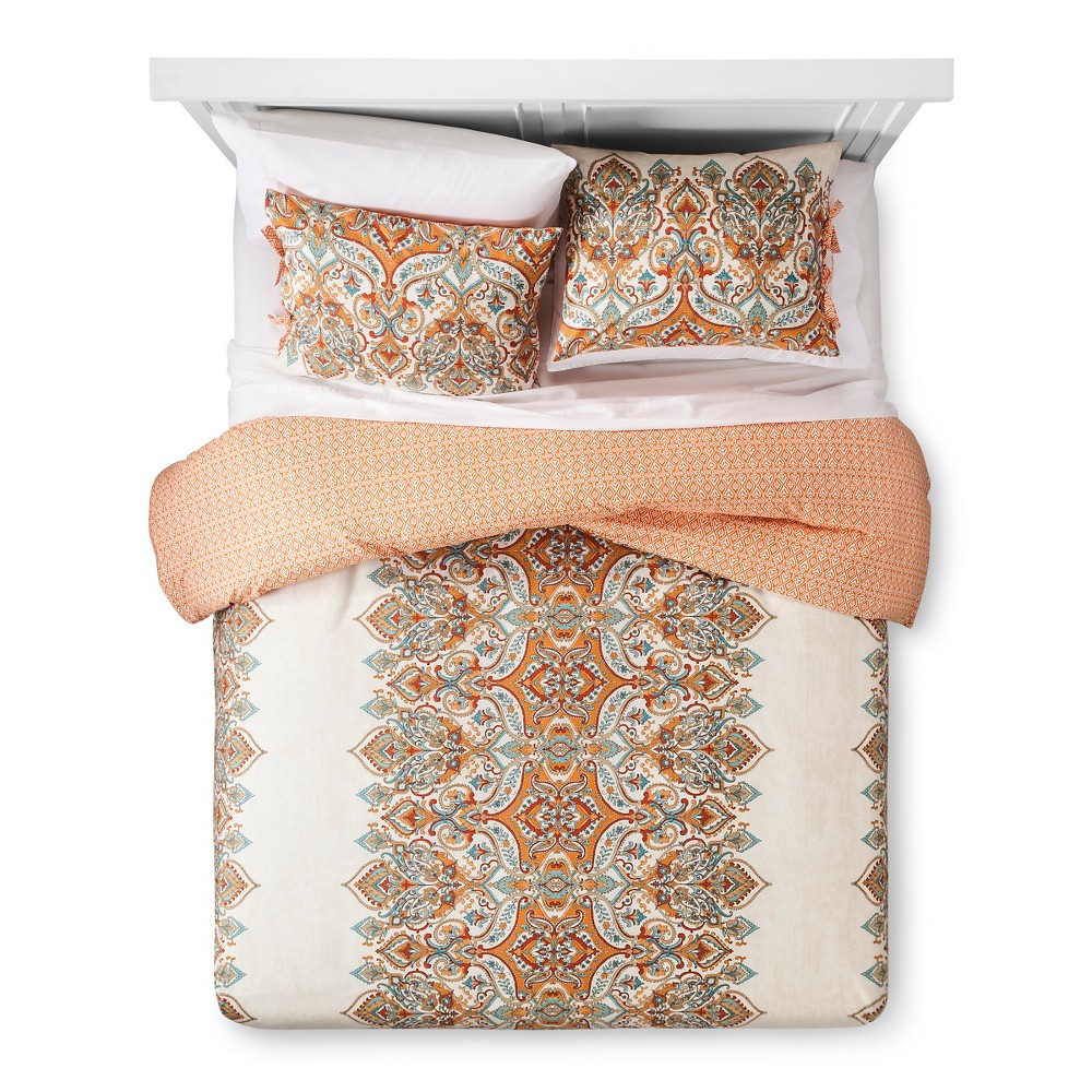Photos - Bed Linen 3pc King Anya Reversible Duvet Cover and Sham Set Orange - Mudhut