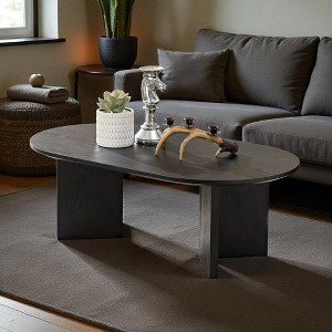 Mshliw 39.37'' Oval Coffee Table with Pedestal Base, Dining Table, MDF Small Living Room Table for Apartment or Bedroom - 1 of 4