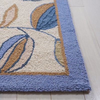Ivory and Blue Floral Hand-Knotted Wool Area Rug