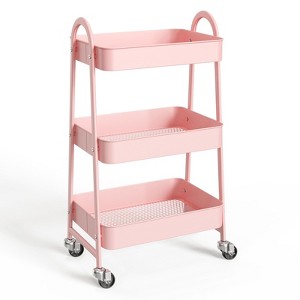 INFURNIC Utility Storage Carts 3-Tier Rolling Cart Metal Organizer Kitchen Trolley Bathroom Laundry Room Bar Office Shelves, Pink, 17.4"*12"*31" - 1 of 4