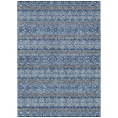 Navy Blue And Sky Blue Floral Medallion Washable Indoor Outdoor Area Rug
