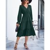 Women's Casual Wrap V Neck Midi Dress Long Sleeve Smocked Waist Tiered A Line Pleated Flowy Long Dress - 2 of 4