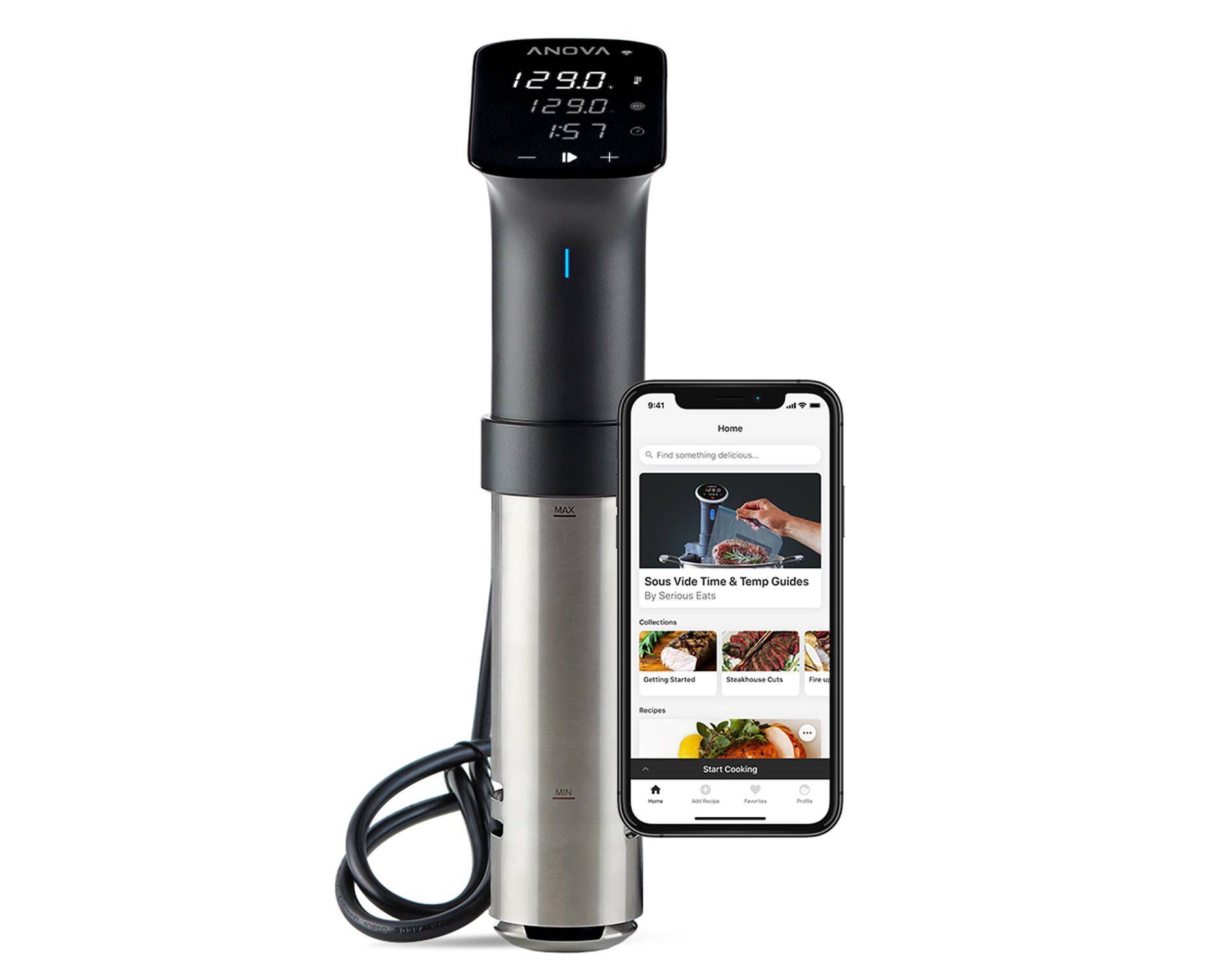 Anova Sous Vide Wifi Precision Cooker Pro: Stainless Steel Immersion Circulator, Smartphone Controlled, 1200W, Jet Black