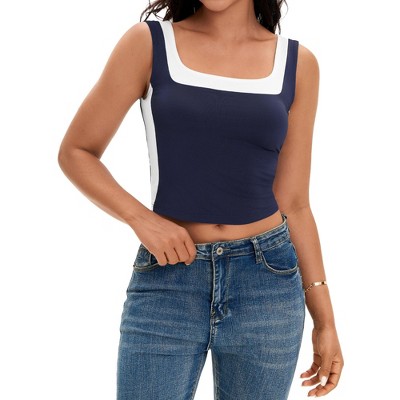 ATHLECHIC Women's Color Block Sleeveless Square Neck Crop Sport Tank Tops