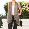 Anna-Kaci Women's Sleeveless Open Front Brown Crochet Vest with Handkerchief Hem Lightweight Knit Layering Cardigan - 2 of 4