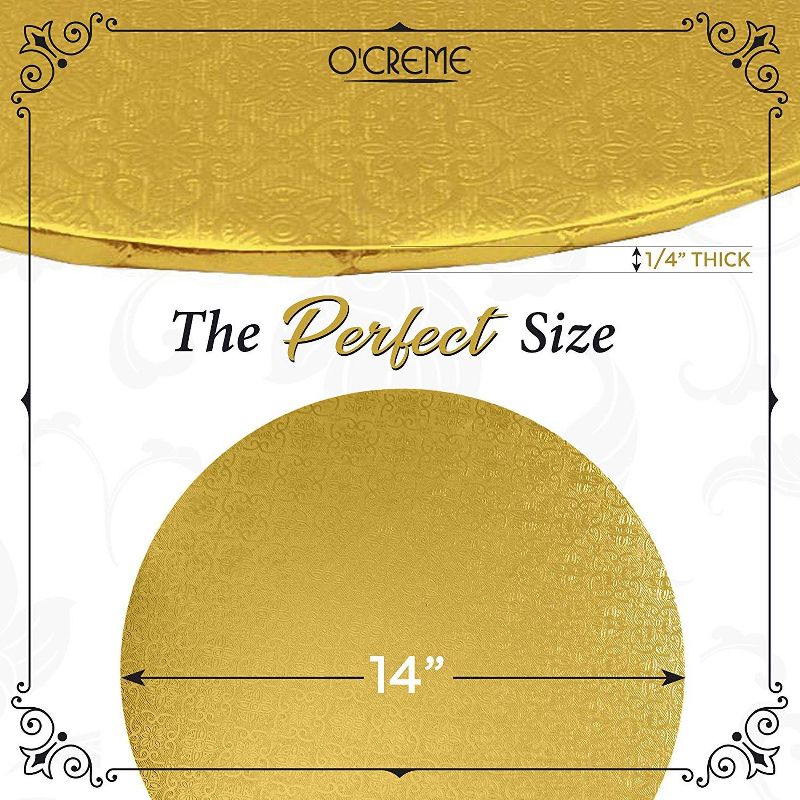 O'Creme Gold Wraparound Cake Pastry Round Drum Board 1/4 Inch Thick, 14 Inch Diameter - Pack of 10, 2 of 10