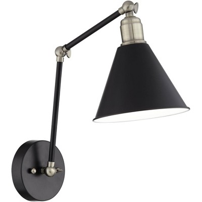 360 Lighting Industrial Wall Lamp Black Antique Brass Hardwired Light Fixture Adjustable for Bedroom Bedside Living Room Reading