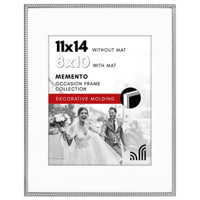 Americanflat 11x14 Picture Frame with Rope-Style Detailing and Shatter-Resistant Glass - 8x10 with Mat or 11x14 Without Mat - Metal Frames - Silver