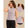 INSPIRE CHIC Women's Tweed Elegant Plaid Print Sleeveless Crew Neck Waist Buckle Back Zipper Top - 2 of 4