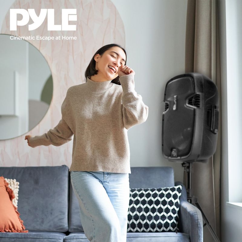 Pyle 12 Inch Active Passive Portable Bluetooth Wireless PA Dual Loudspeaker Sound System Kit with Wired Microphones, Speaker Stand, and Remote Control, 5 of 7