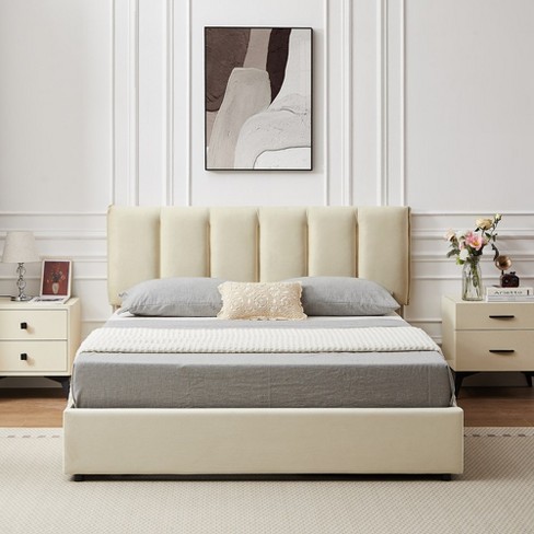 Vecelo Full Size Upholstered Bed Frame With 4 Storage Drawers And ...