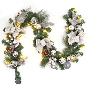 6FT Christmas Garland, Indoor Outdoor Christmas Decorations with Silver Ornaments & Bows | Holiday Decor for Mantel, Stair - 1 of 4