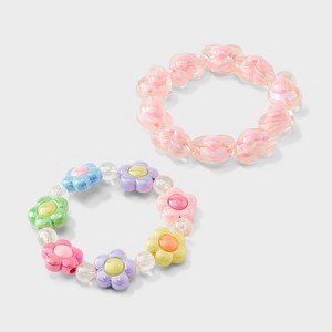 Girls' 2pk Flowers and Hearts with Beads Stretch Bracelet Set - Cat & Jack™️: Acrylic, Pull-On, 3 Years and Up - 1 of 3