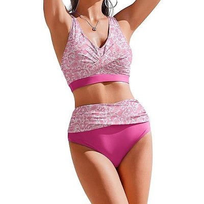 AI'MAGE Womens High Waisted Bikini Sets Tummy Control Swimsuit 2 Piece Bathing Suit Color Block Swimwear 2025 Swim Suit