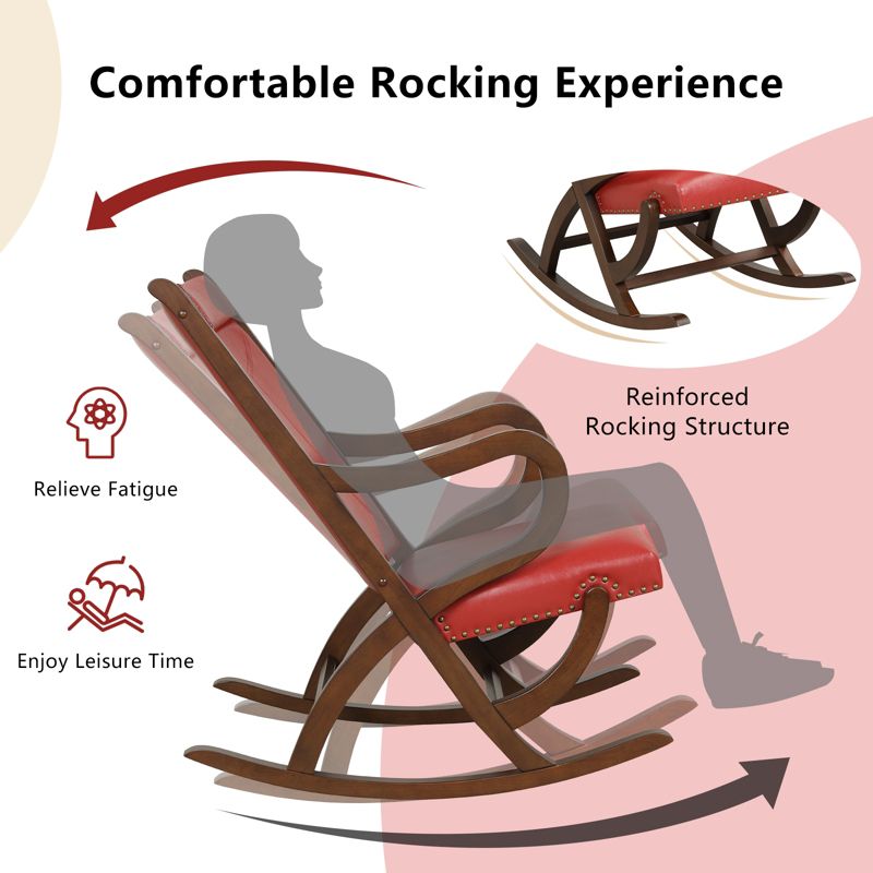 Tangkula Rocking Chair w/ Cushion Ergonomic Backrest &115-Degree Backrest Angle &Curved Armrests for Nursery Living Room Black/Red, 5 of 8