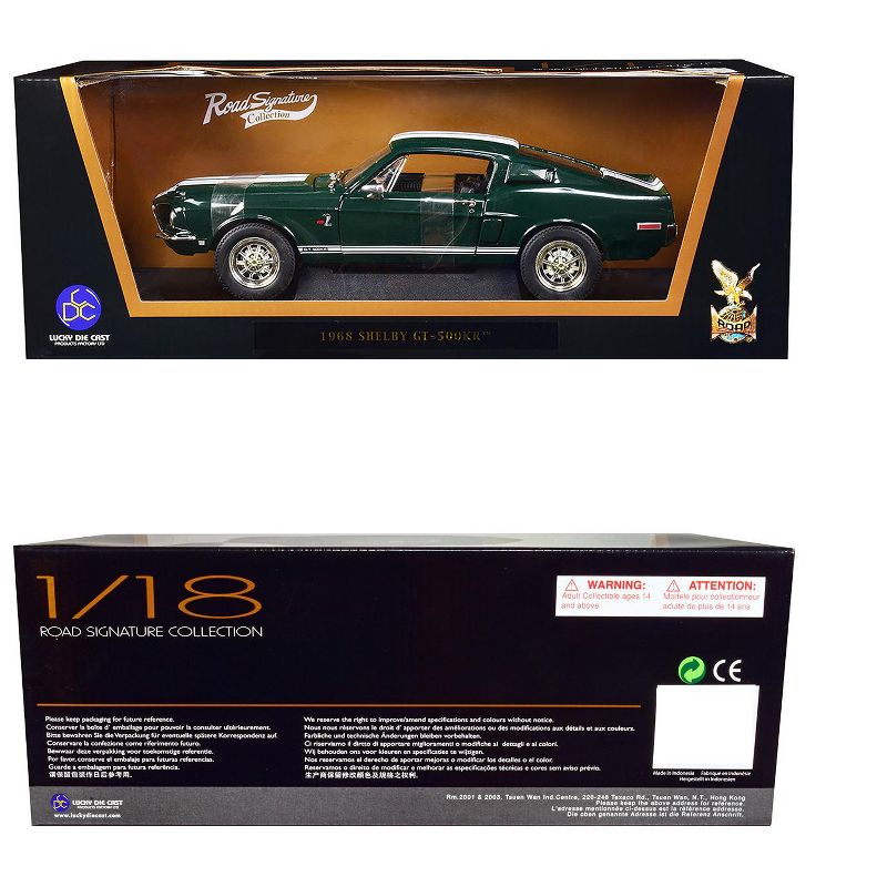 1968 Shelby GT500 KR Dark Green with White Stripes 1/18 Diecast Car Model by Road Signature, 3 of 4