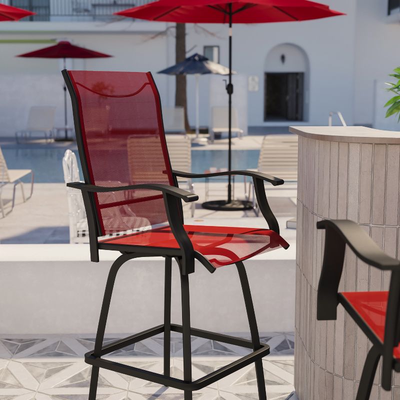 Flash Furniture Valerie Patio Bar Height Stools Set of 2, All-Weather Textilene Swivel Patio Stools and Deck Chairs with High Back & Armrests, 5 of 14