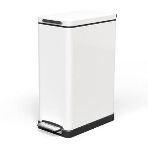 Home Zone Living 12 Gallon Slim Stainless Steel Kitchen Trash Can with Step Pedal and Soft Close Lid, White - 1 of 4