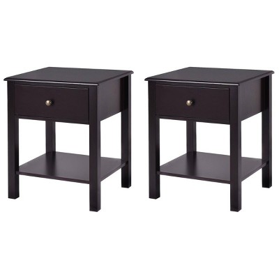 Tangkula 2PC End Table Nightstand w/Drawer & Shelf Bedroom Living Room Furniture Brown/Black/White