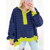 Imily Bela Women Color Block Waffle Knit Top Oversized Comfort  Casual Sweatshirt - 4 of 4