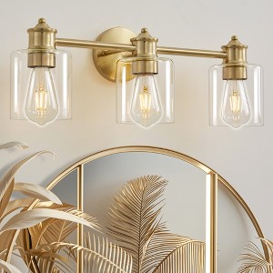 POWLIG 22.44-in 3-Light Gold Dimmable Bathroom Vanity Light Vanity with Transparent Lampshade - 1 of 4