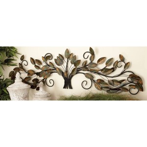 14" x 47" Metal Leaf Wall Decor Brown - Olivia & May: Iron Nature-Inspired Art, Vertical Orientation - 1 of 4