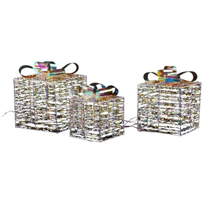 Slickblue Set of 3 Lighted Christmas Gift Boxes with 140 LED Warm White Lights for Indoor & Outdoor Decor