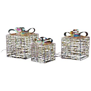 Slickblue Set of 3 Lighted Christmas Gift Boxes with 140 LED Warm White Lights for Indoor & Outdoor Decor - 1 of 4