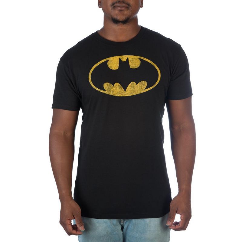 The Batman Yellow Bat Symbol T-shirt Men's Black Tee Shirt, 1 of 2