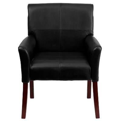 Black Leather Executive Side Chair with Mahogany Legs