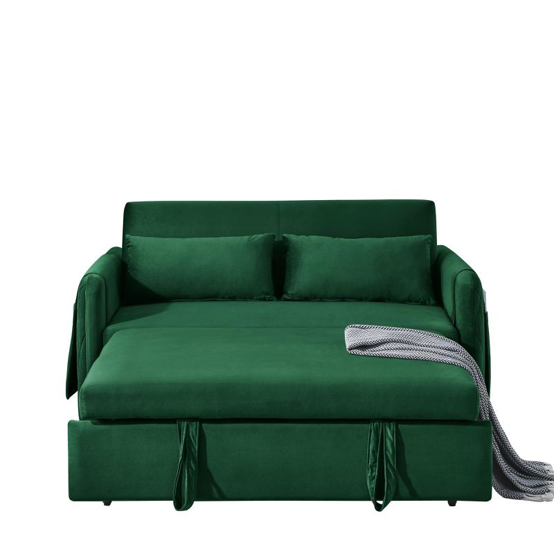 55" Pull Out Sleeper Sofa Bed, Velvet Upholstered Loveseat Sofa with Adjustable Backrest and Pillows-ModernLuxe, 5 of 11
