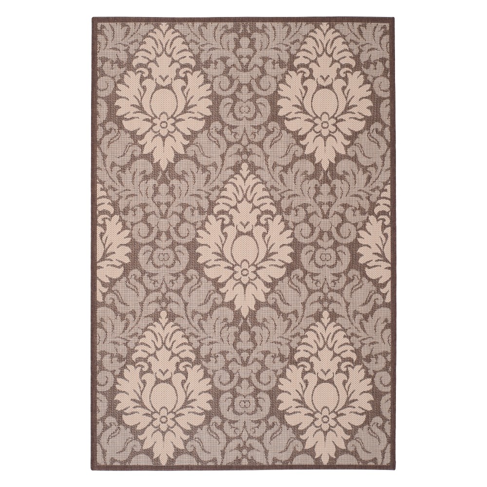 6'7inX9'6in Rectangle Dorchester Damask Patio Rug Chocolate/Natural - Safavieh