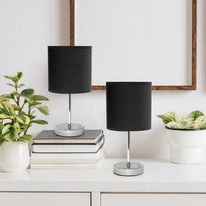 11.81" Traditional Petite Metal Stick Bedside Table Desk Lamp in Chrome with Fabric Shade - Creekwood Home - 1 of 4