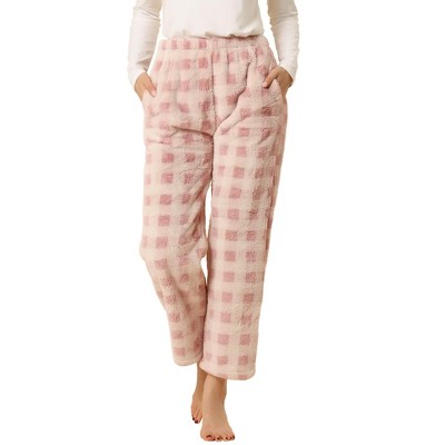 Allegra K Women's Plaid Fleece Pajama Winter Thick Warm Loungewear Home Pants