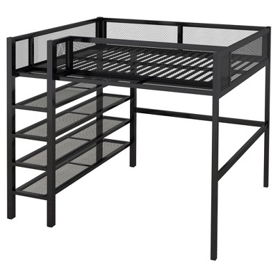 Bellemave Full Size Metal Loft Bed with 4-Tier Shelves and Storage, Bookshelf Loft Bed for Adults, Teens, Kids (Black)