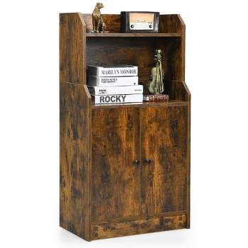 Tangkula Storage Cabinet Bookcase w/2 Doors and Open Shelves Display Shelf Rustic Brown