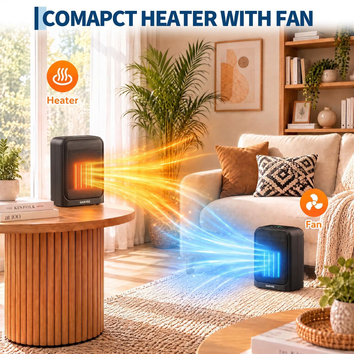 Ceramic Space Heater, 1500W Portable PTC Desk Heater, 3 Heating Levels & Fan Mode, Thermostat, Tip-Over Protection, Quiet for Office Bedroom - thumbnail 7
