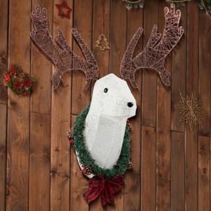Syemin Decorative Holiday Scene Props Lighted Christmas Wall Decor Reindeer Head 39" Wreath Indoor Outdoor Holiday Displays, White, 26.8"*14.9"*15" - 1 of 4