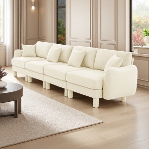 3-Seater Sofa Couch with Shell-Arm Design, Cylindrical Fabric Legs & Plush Foam - 1 of 4