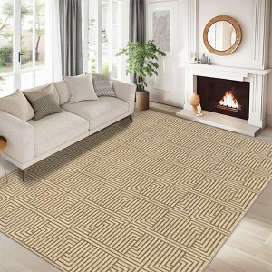 Washable Area Rug Soft Rugs for Living Room Modern Striped Non Slip Rug Geometric Checkered Foldable Print Mat - 1 of 4