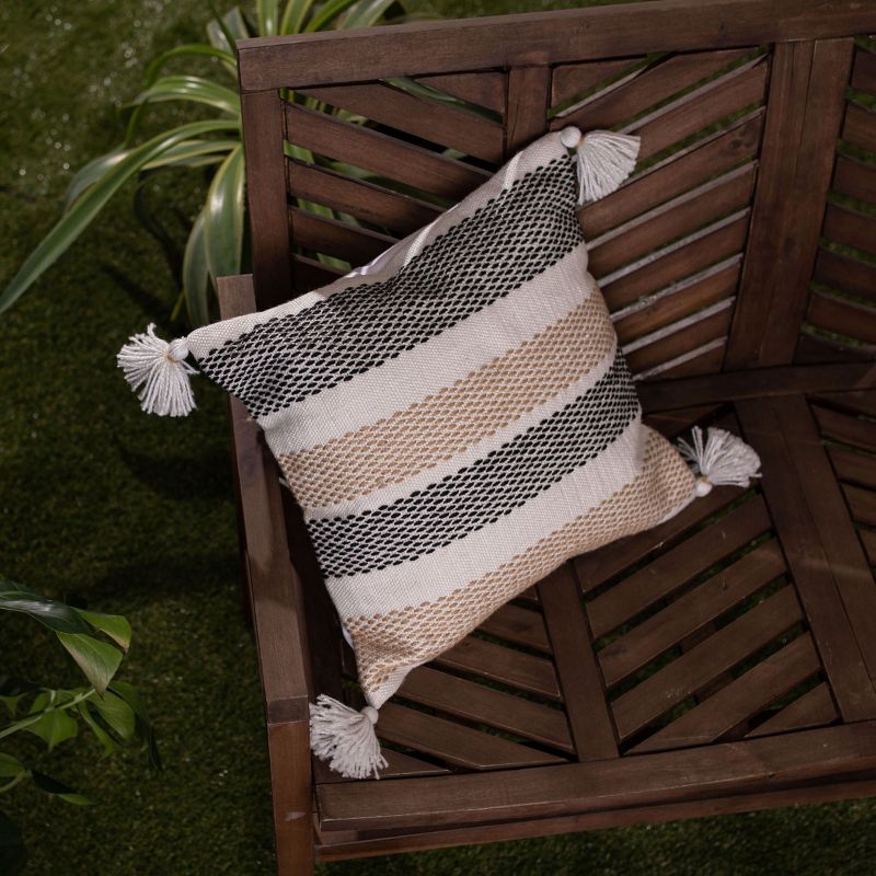 Tan & Black Tick Stripe 18X18 Hand Woven Filled Outdoor Pillow - Foreside Home & Garden, 3 of 7