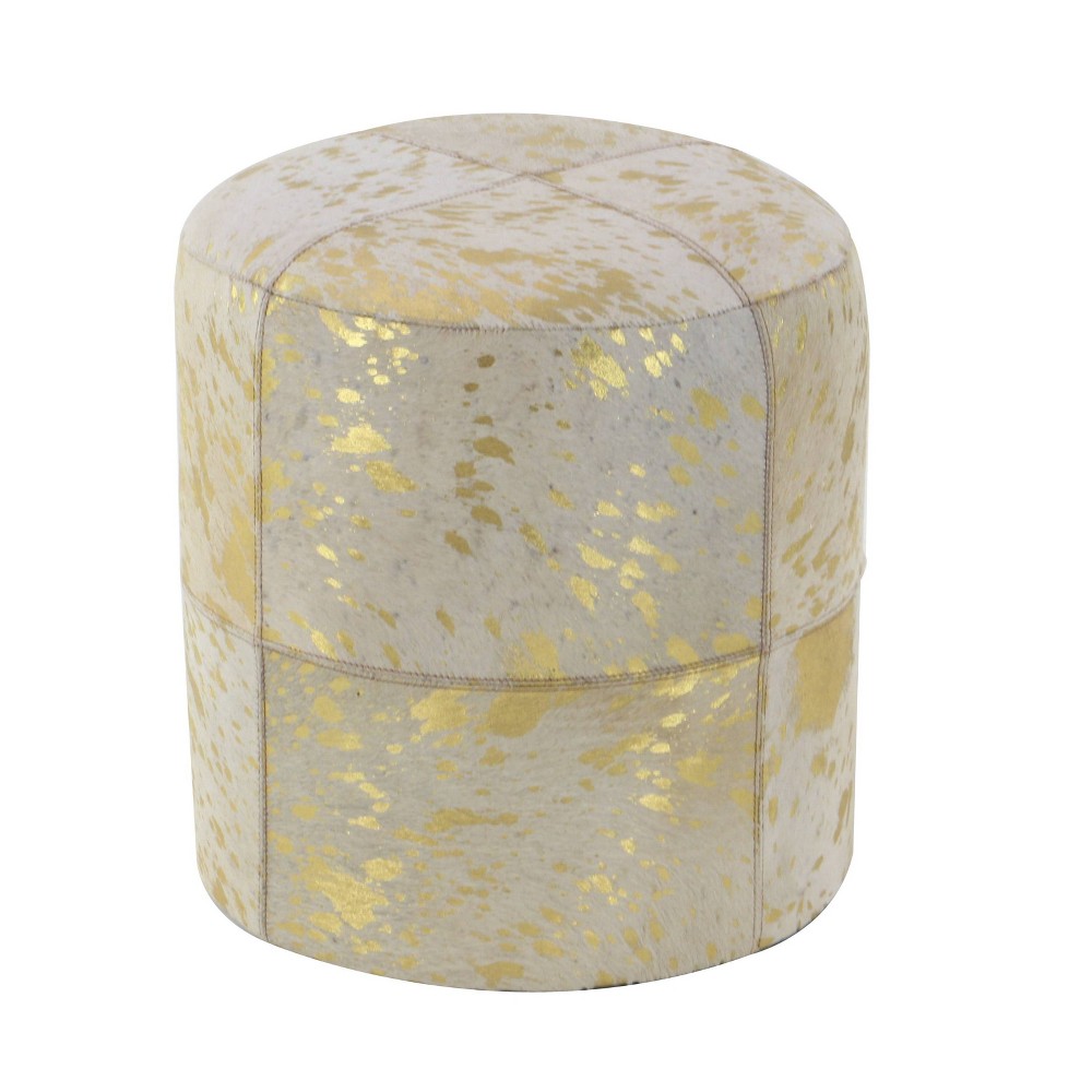 Photos - Pouffe / Bench Contemporary Round Cowhide Leather Stool Ottoman Gold - Olivia & May