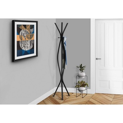 Black Metal 72-Inch Contemporary Coat Rack with 3 Hooks