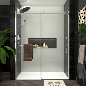DOMETOUR S-RM6076TC 56-60'W x 76'H Frameless Sliding Shower Door, Chrome Hardware, Towel Bar & Handle - 1 of 4