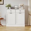 Double Tilt Out Trash Can Cabinet, 20 Gallons Free Standing Wooden Trash Cabinet with 2 Hideaway Drawers & Deodorizer - 3 of 4