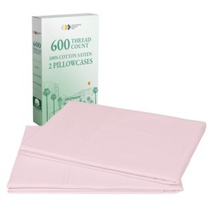 Set of 2 Pillowcases - Luxury 600 Thread Count, 100% Cotton Sateen, Soft, Crisp, and Breathable by California Design Den - 1 of 4
